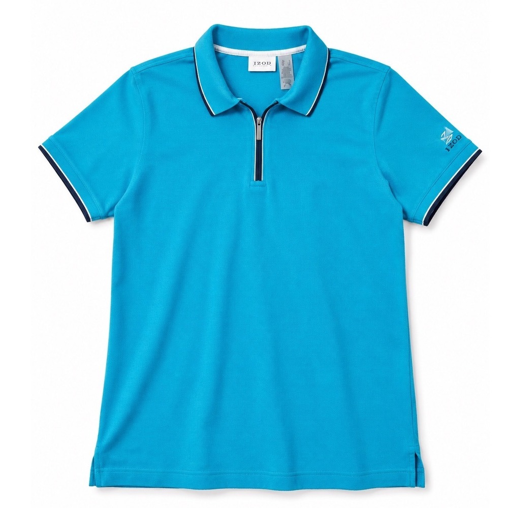 Lizgolf Liz Claiborne L Turquoise Blue Quarter Zip Golf Polo Short Sleeve Shirt